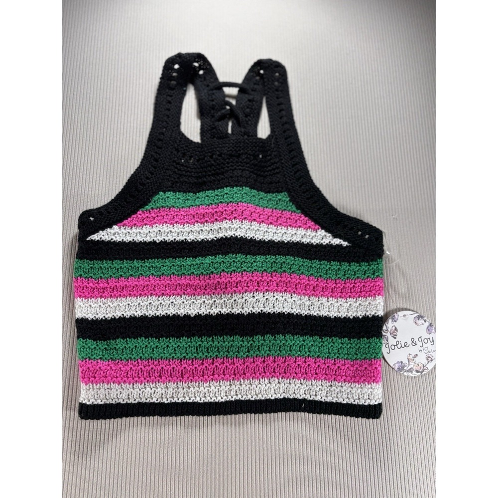 Jolie & Joy Women's Crocheted Cropped Lace Up Racer Back Top Multicolor M NWT